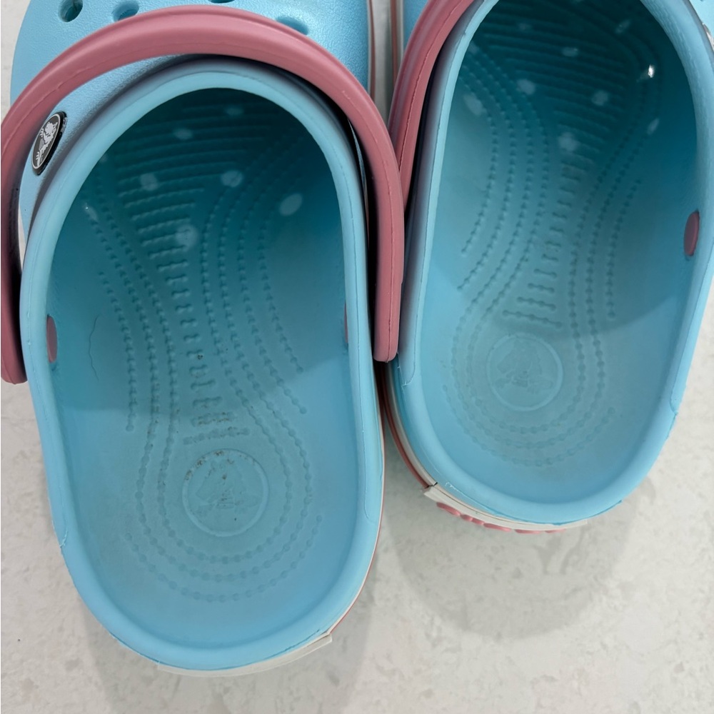 CROCS Kids Aqua Blue Pink Strap Clog Water Shoes - Picture 7 of 13